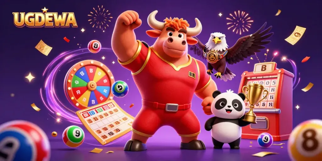 UGDEWA celebrates with vibrant lottery elements, showcasing luck and excitement in a colorful scene.