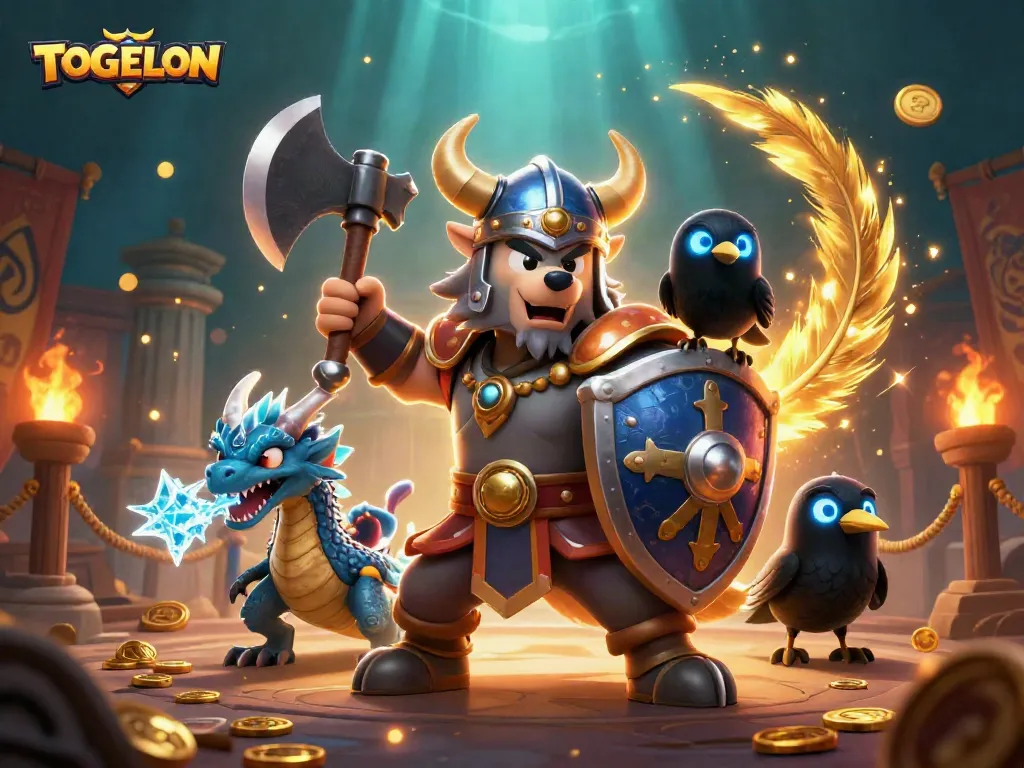 TOGELON characters compete in a vibrant casino scene filled with gold and betting elements.