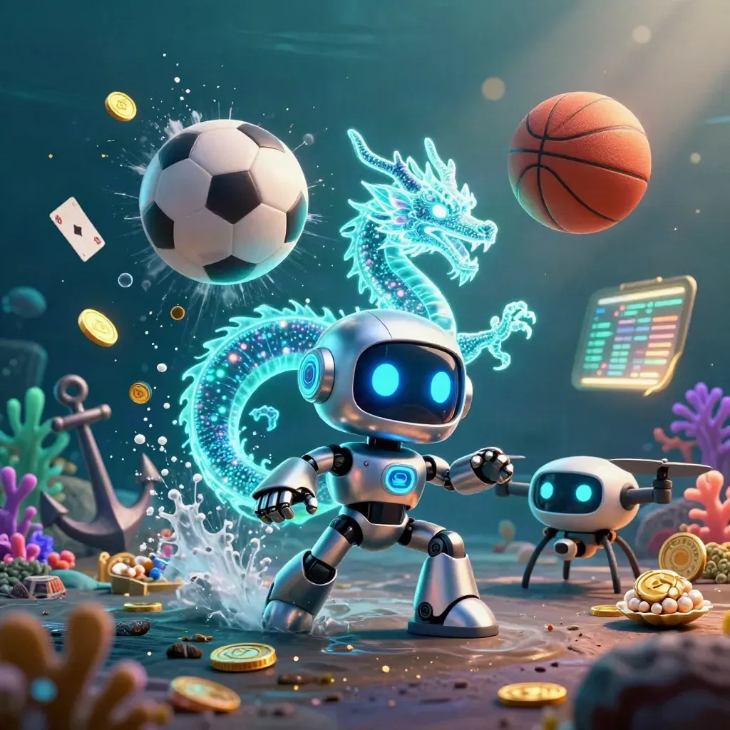 Robot cyberpunk, naga hologram, dan drone koin di harta karun bawah laut.