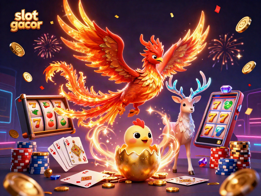 Putaran slot gacor yang menarik dengan simbol keberuntungan dan koin emas bertebaran.