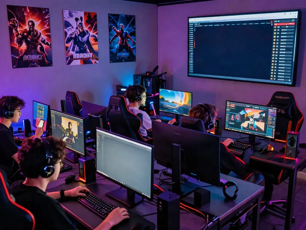 Gamer bermain di QQGOBET dengan semangat, suasana modern dan penuh warna.