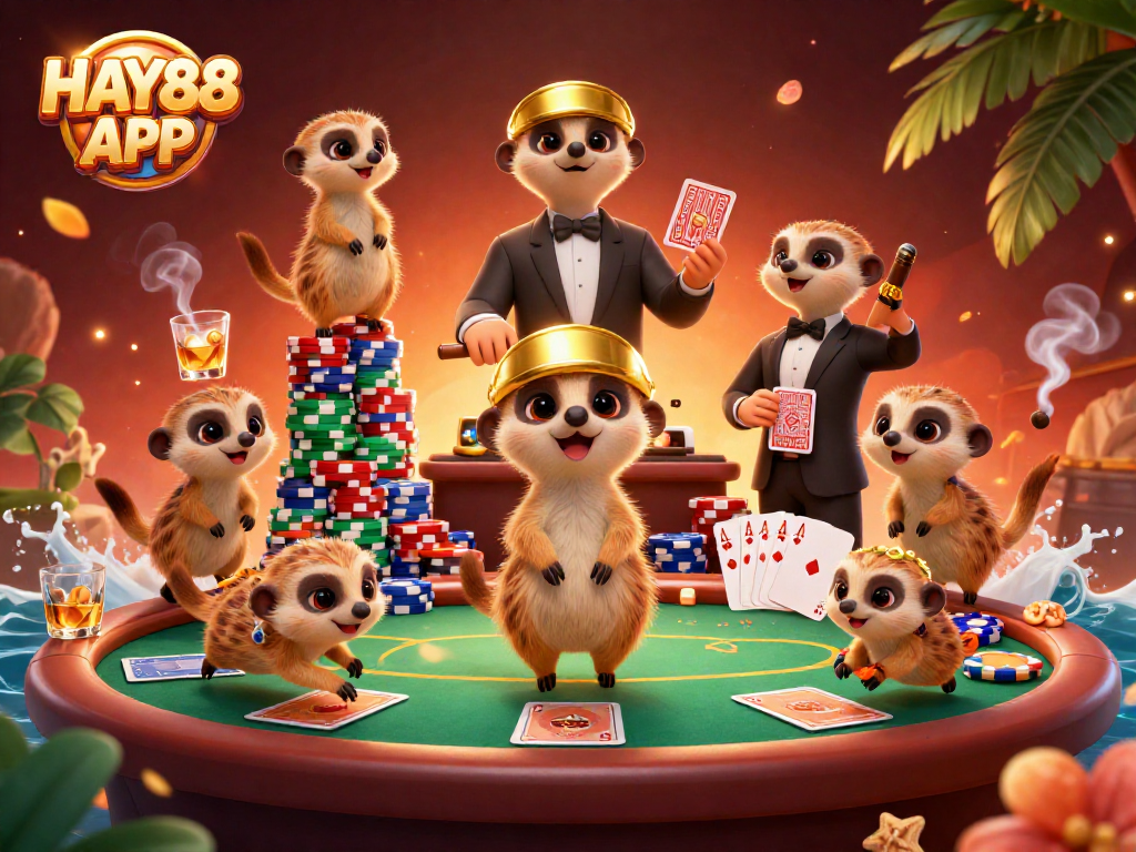 Experience thrilling gaming at HAY88 APP with lively meerkats leading a vibrant casino operation.