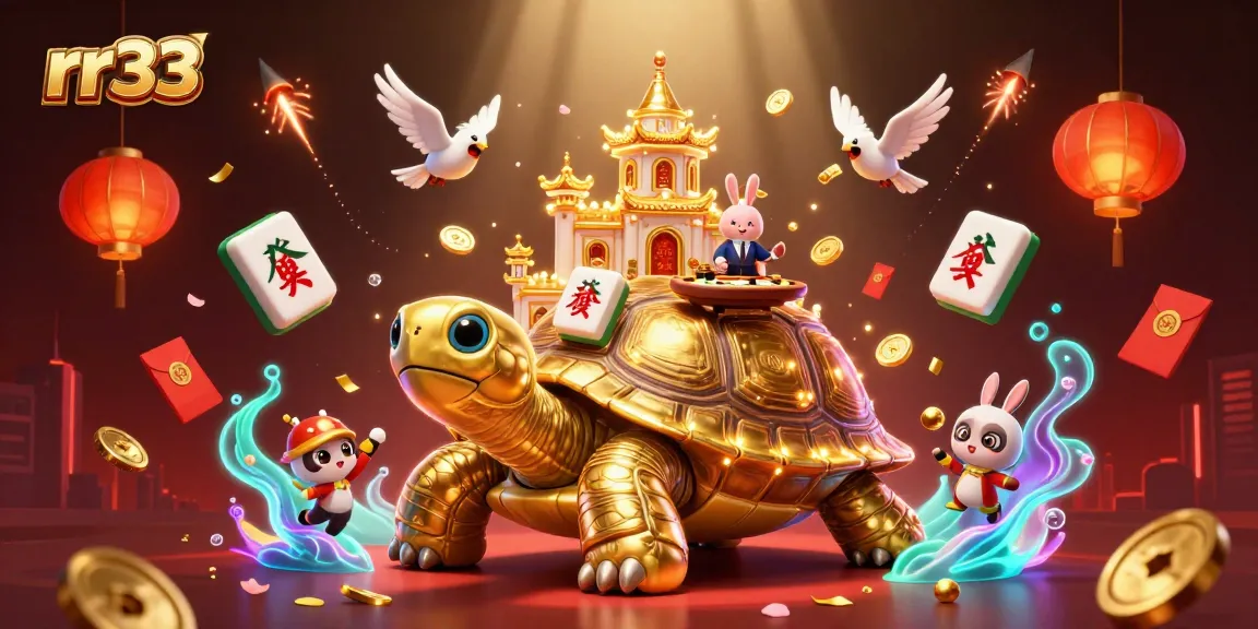 Experience the thrill of gaming at rr33 with an ultra-detailed casino scene featuring golden tortoise and rabbit dealer.