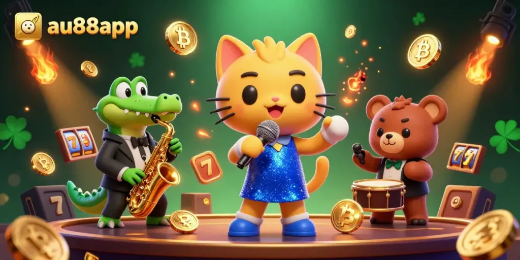 Experience the thrill of au88app with lively characters and live casino elements in a vibrant 3D scene.