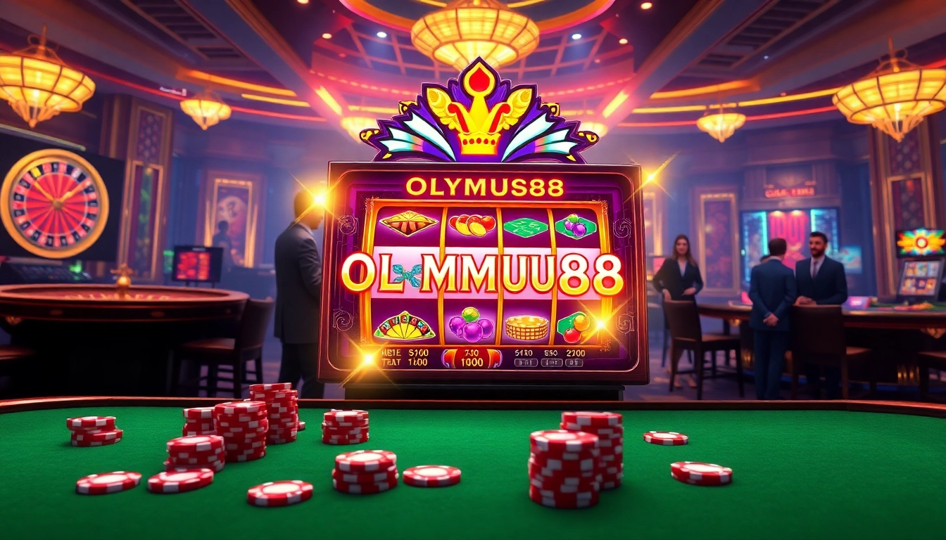 Play OLYMPUS88 slot with exciting gaming ambiance in a luxurious casino setting.