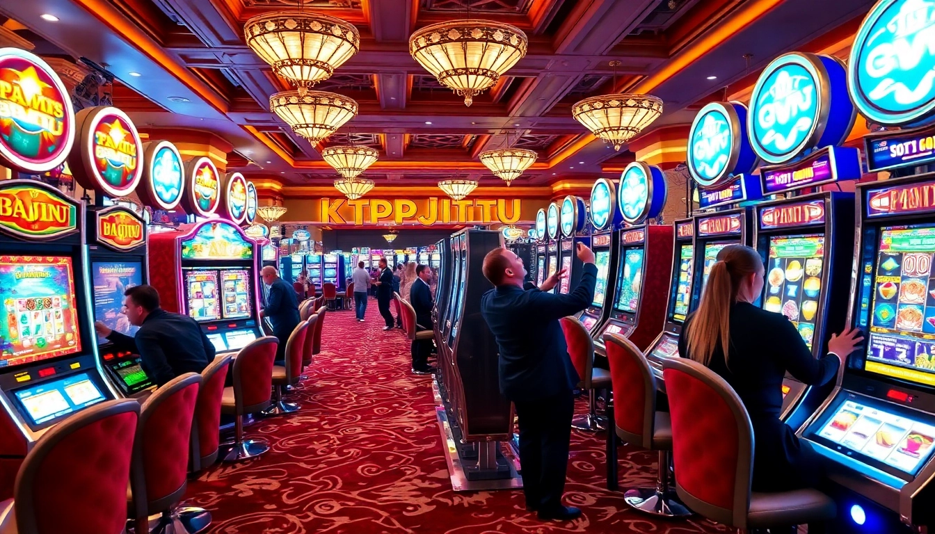 Players enjoying the vibrant slot machines at KTPJITU, capturing the thrill of online gambling.