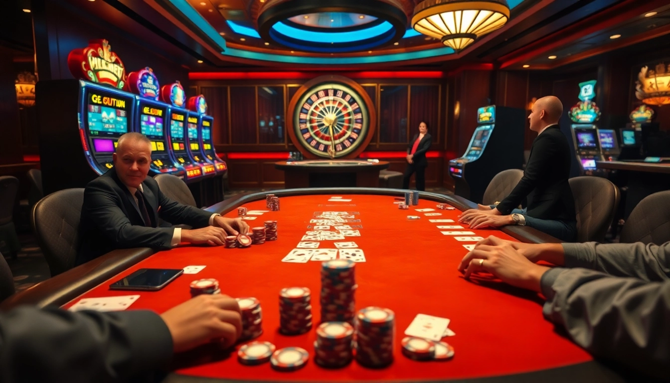 Experience the excitement at NA777 with vibrant slot machines and professional poker players.