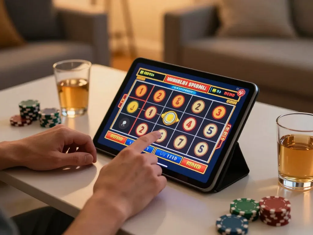 Engaging in slot online gameplay on a tablet in a cozy home setting.