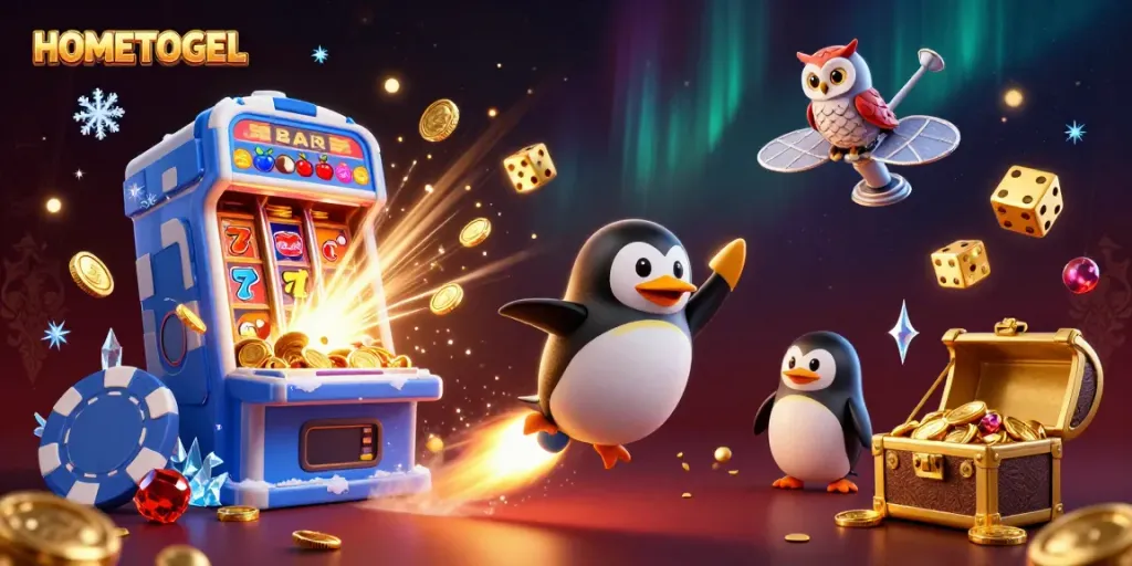 Experience the thrill of winning with HOMETOGEL in a vibrant casino-themed cosmic scene.