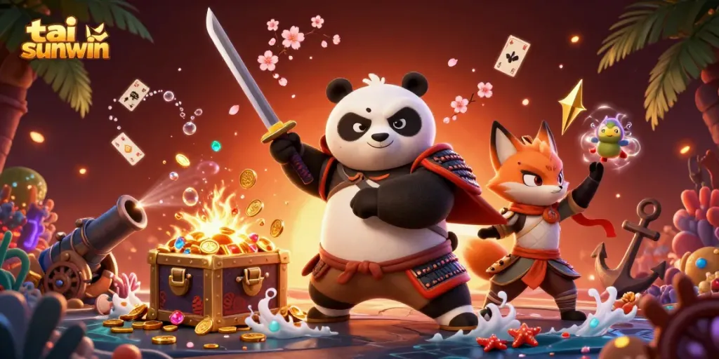 Experience thrilling gameplay with tai sunwin, featuring energetic characters and magical elements in a vibrant casino scene.