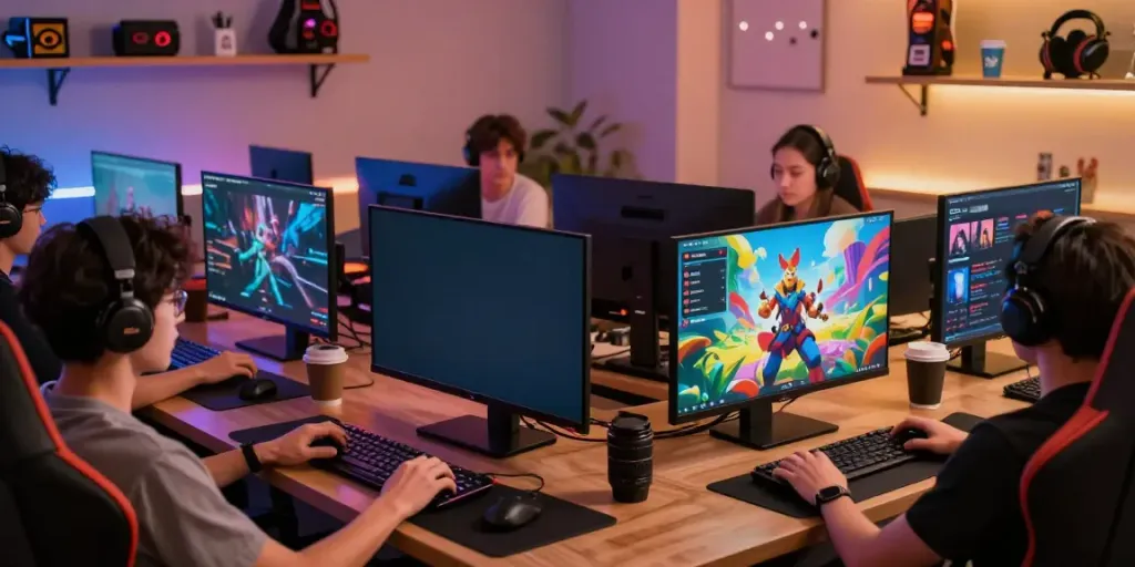 Suasana platform gaming bukumimpi138 dengan pemain yang terlibat dalam berbagai aktivitas online.