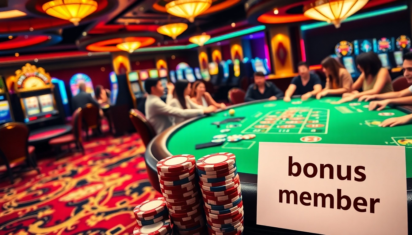 Engaging scene depicting casino excitement with a focus on bonus new member promotions at a poker table.