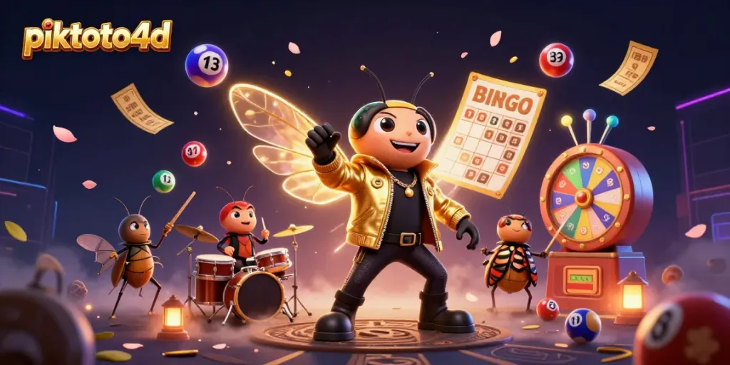 Experience the excitement of piktoto4d with a dynamic lottery scene featuring vibrant colors and animated game elements.
