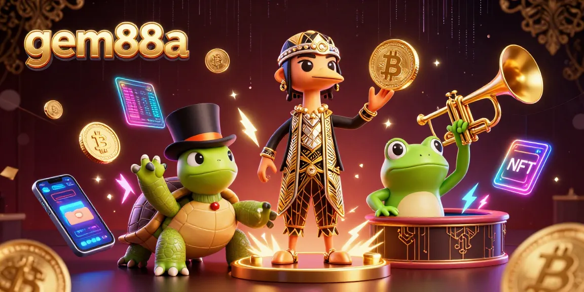 Engage with gem88a's thrilling gambling experience featuring vibrant 3D characters and crypto elements.