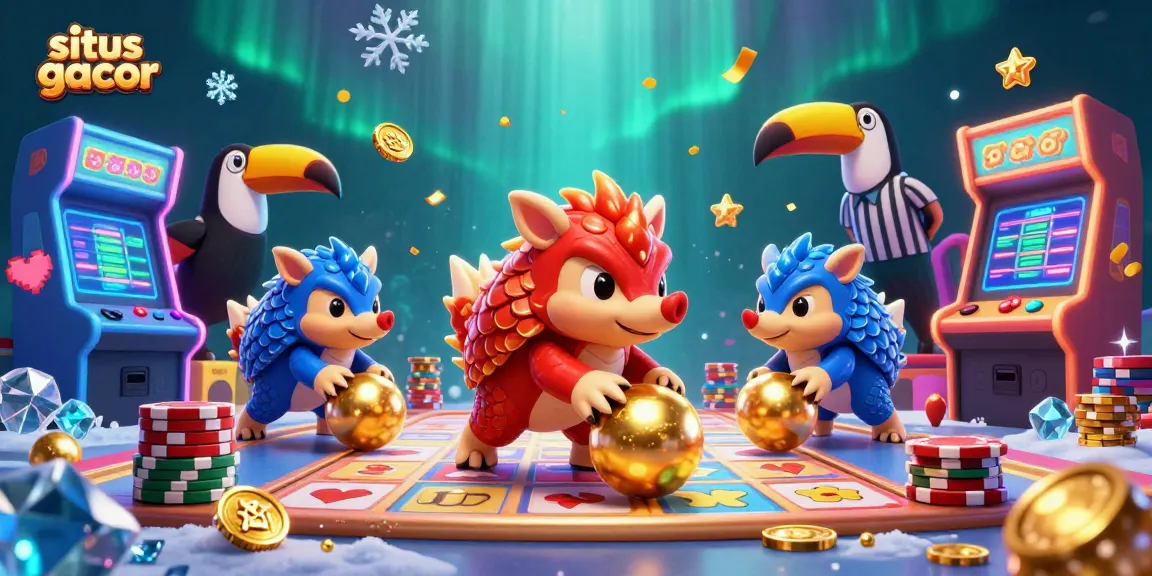 Engage with situs gacor as rival pangolins compete in a colorful casino-themed arcade.