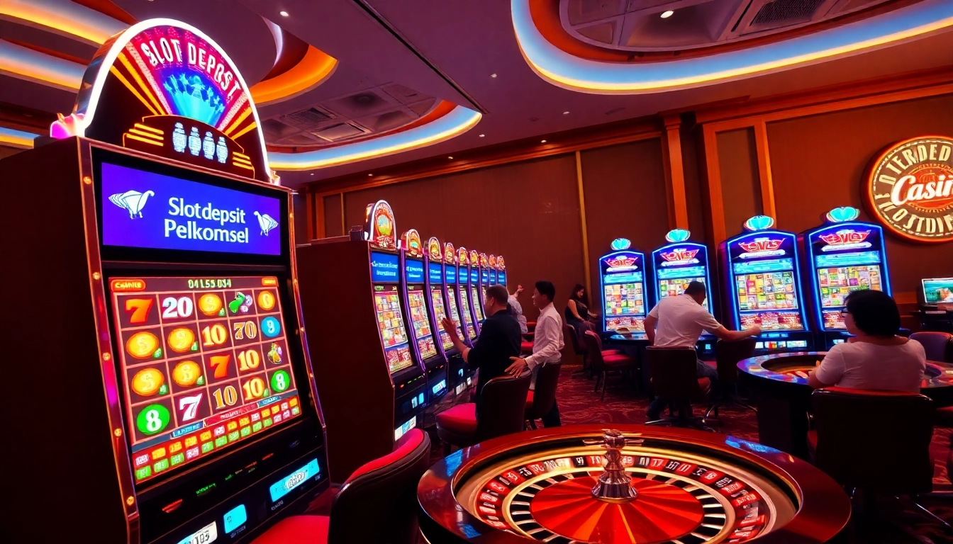 Exciting gameplay at slot deposit pulsa telkomsel showcases vibrant slot machines and enthusiastic players.