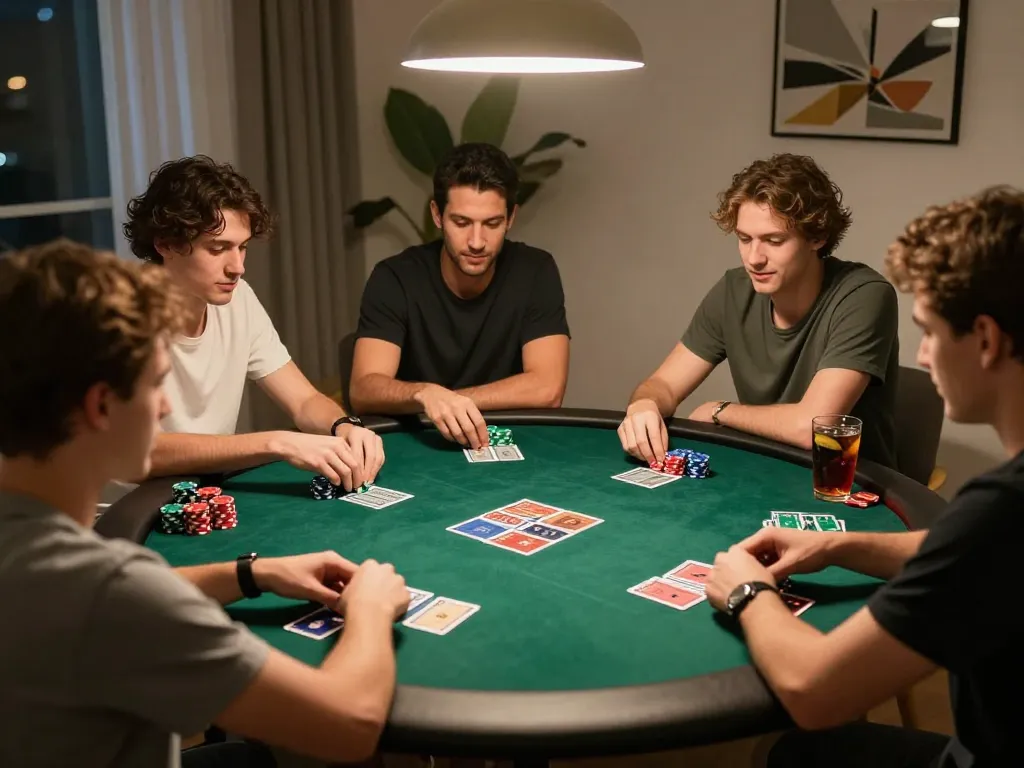 LGO99 players enjoying a vibrant home poker game with chips and cards.