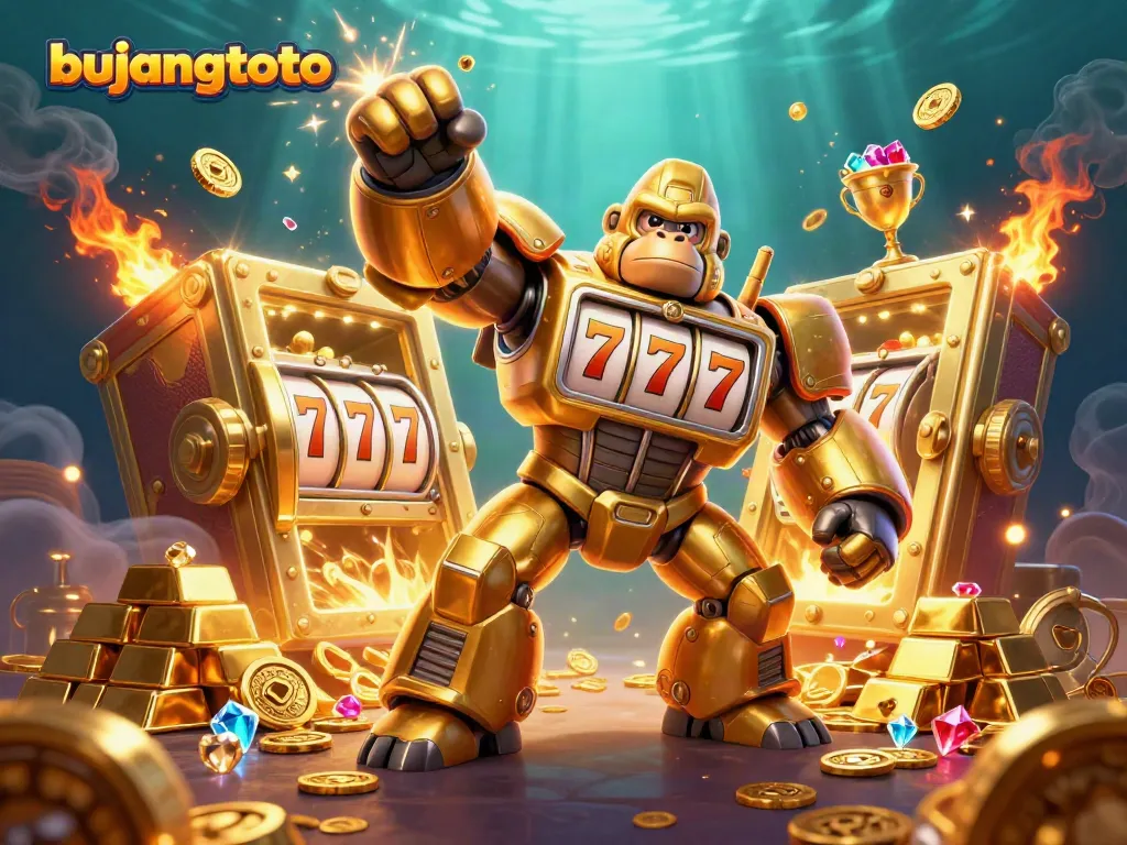 Experience thrilling wins with bujangtoto's dynamic 3D casino illustration showcasing winning jackpots!