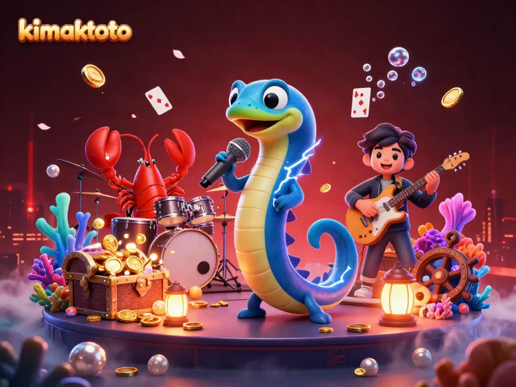 Experience thrilling gameplay with kimaktoto's vibrant underwater casino scene featuring electric eel DJs.