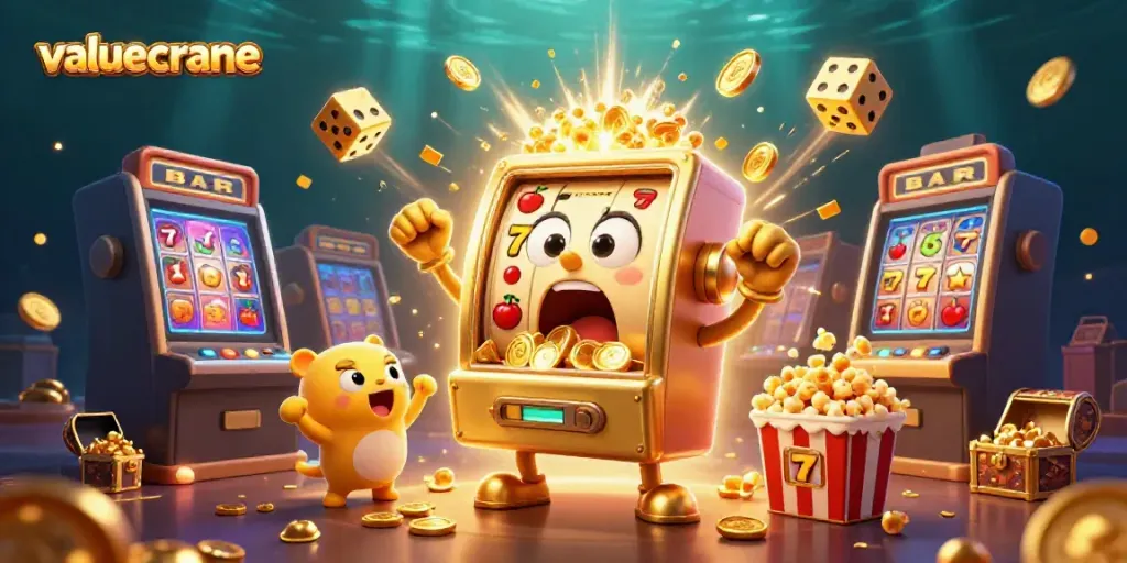 Demo jackpot mesin slot valuecrane yang mengeluarkan koin emas.