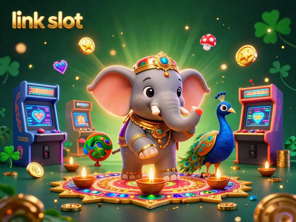 Tembakan link slot yang menarik dengan elemen slot yang berkilauan dalam ilustrasi penuh warna.