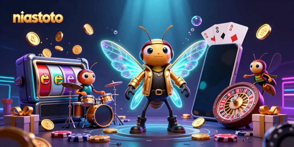 Experience the excitement of niastoto with a dynamic 3D rock star scene full of gaming elements.