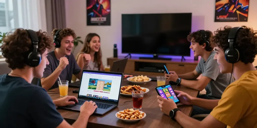 Suasana bermain game online di POHON4D dengan teman-teman yang bersemangat.