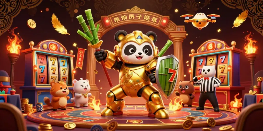 Experience the excitement of casino action with BERLINTOTO featuring a golden panda and dynamic game elements.