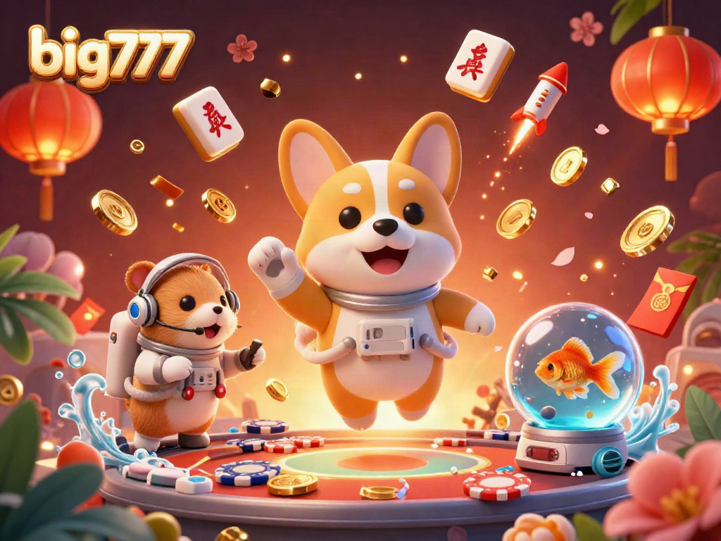 Gambarlah aksi menarik di kasino luar angkasa big777, dengan karakter korgi dan hamster mengawasi permainan.