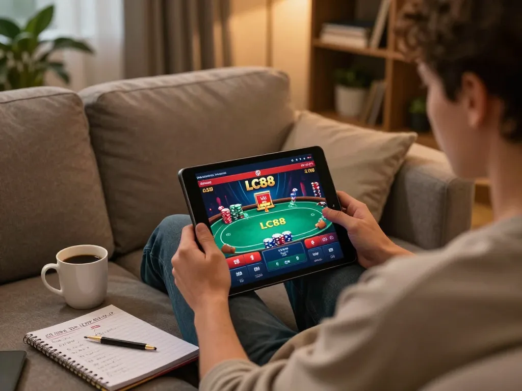 Engaging online gaming experience with LC88 interface displayed on a tablet, showcasing strategy.