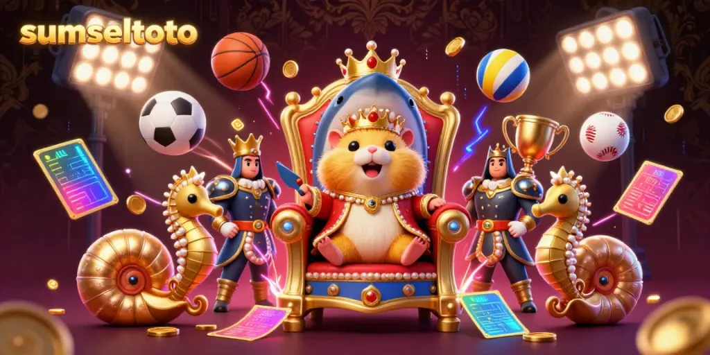 Experience the ultimate gaming thrills with sumseltoto's vibrant 3D scene, featuring a hamster king and dynamic sports elements.