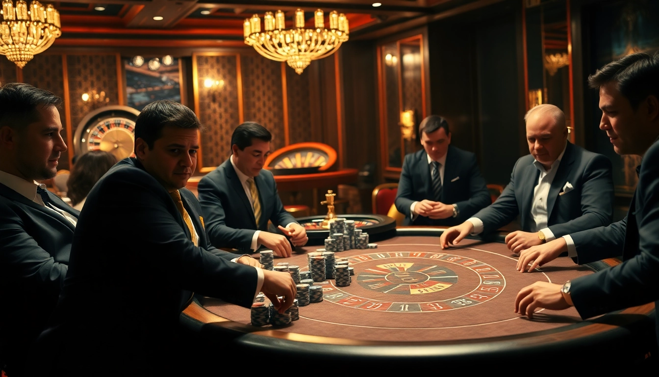Players strategizing at a luxury poker table in a situs11 themed casino environment.