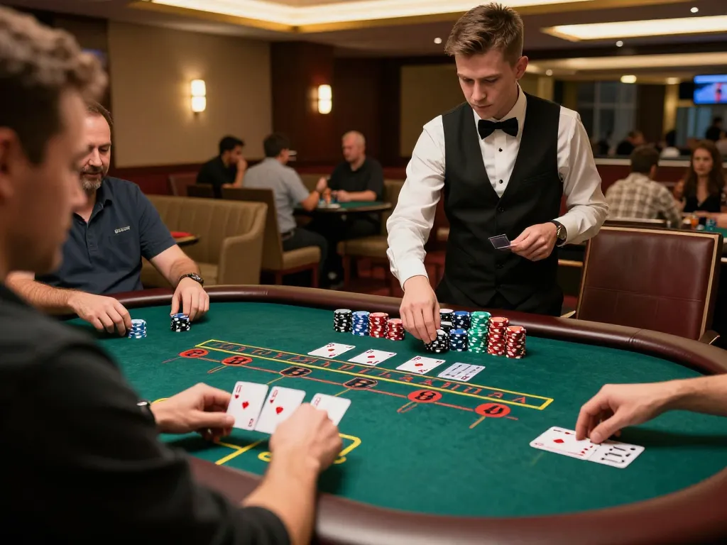 Người chơi tham gia một trò chơi blackjack đầy hồi hộp tại 789 club, thể hiện lối chơi chiến lược và sự phấn khích của sòng bạc