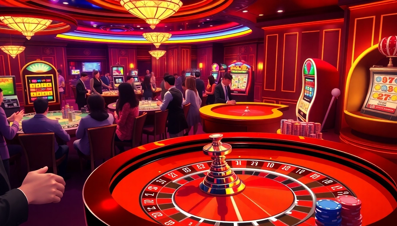Pemain menikmati 'datukwin alternatif' di meja roulette yang meriah dalam suasana kasino mewah.