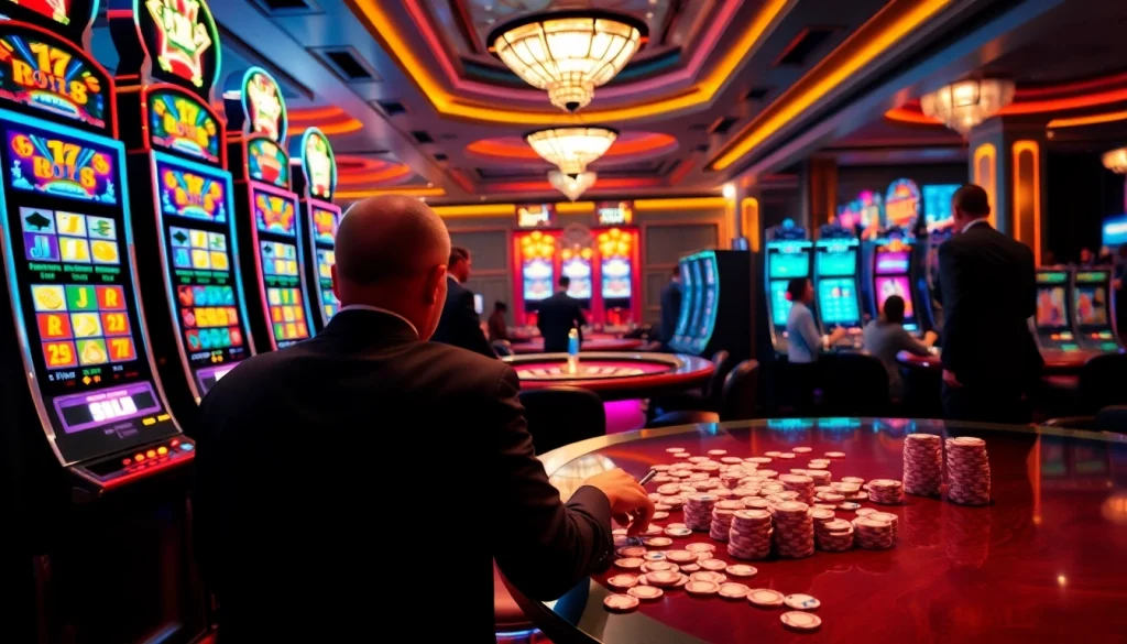 Play exciting games at reliable nama situs judi slot online platforms, showcasing vibrant slot machines.