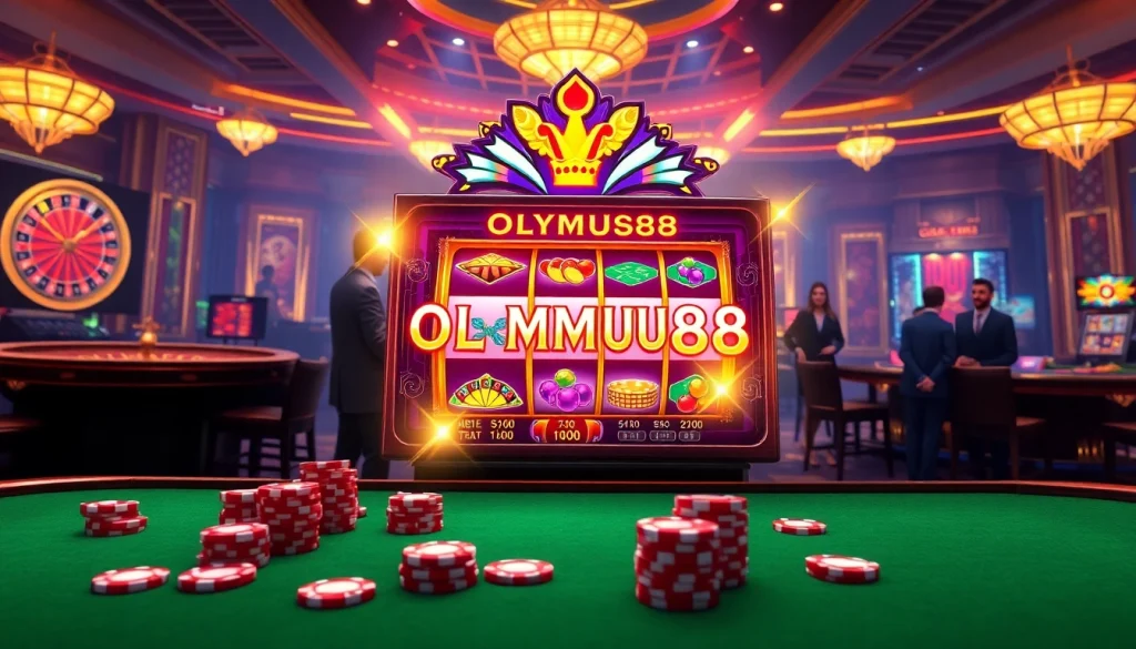 Play OLYMPUS88 slot with exciting gaming ambiance in a luxurious casino setting.