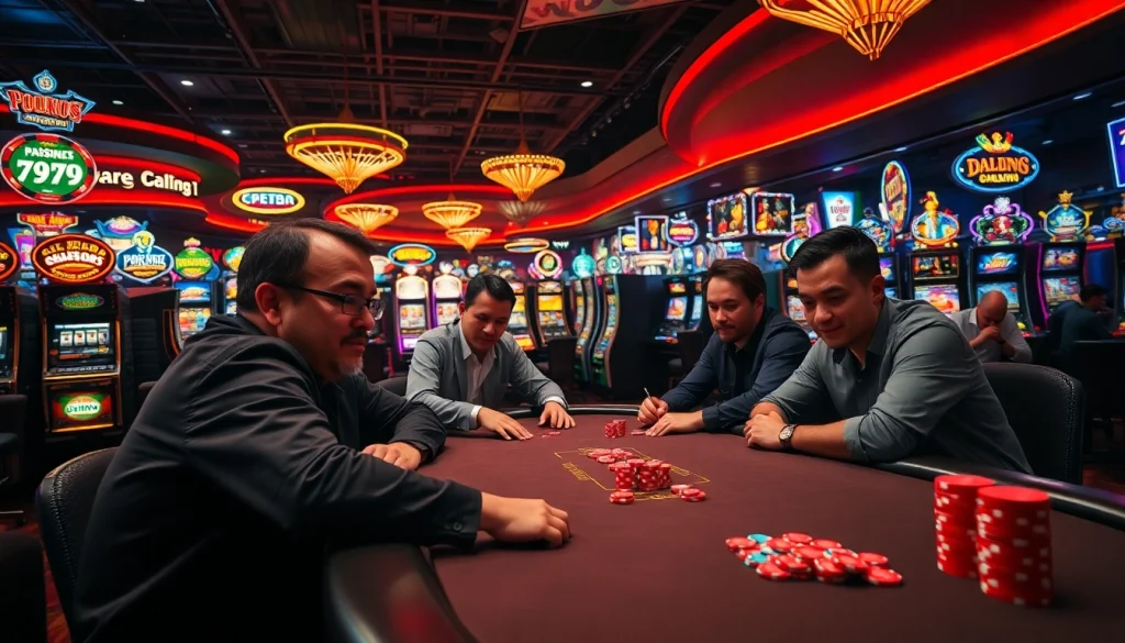 Main scene tkp188 poker table with enthusiastic players in a vibrant casino atmosphere.