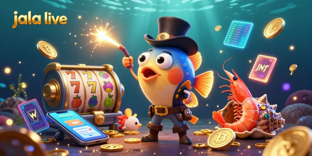 Experience thrilling moments with jala live in this vibrant 3D gambling scene featuring dynamic characters and animated elements.